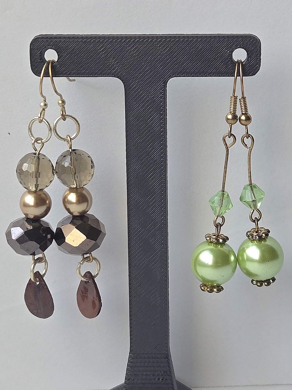 NWOT Handmade Beaded Drop Dangle Earrings Lot - 2 Pairs Smoky Quartz Sour Apple